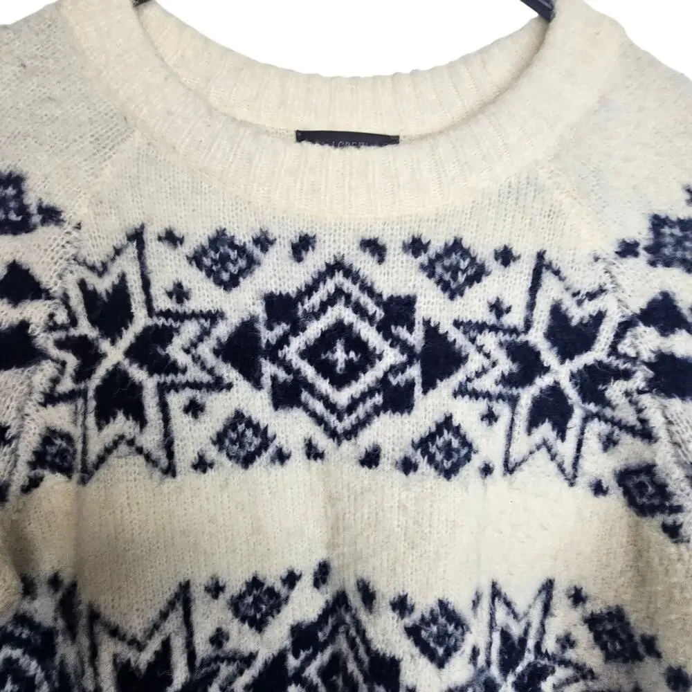 J. Crew Womens Fiar Isle Nordic Wool Blend Sweater XS Snowflake Preppy Holiday